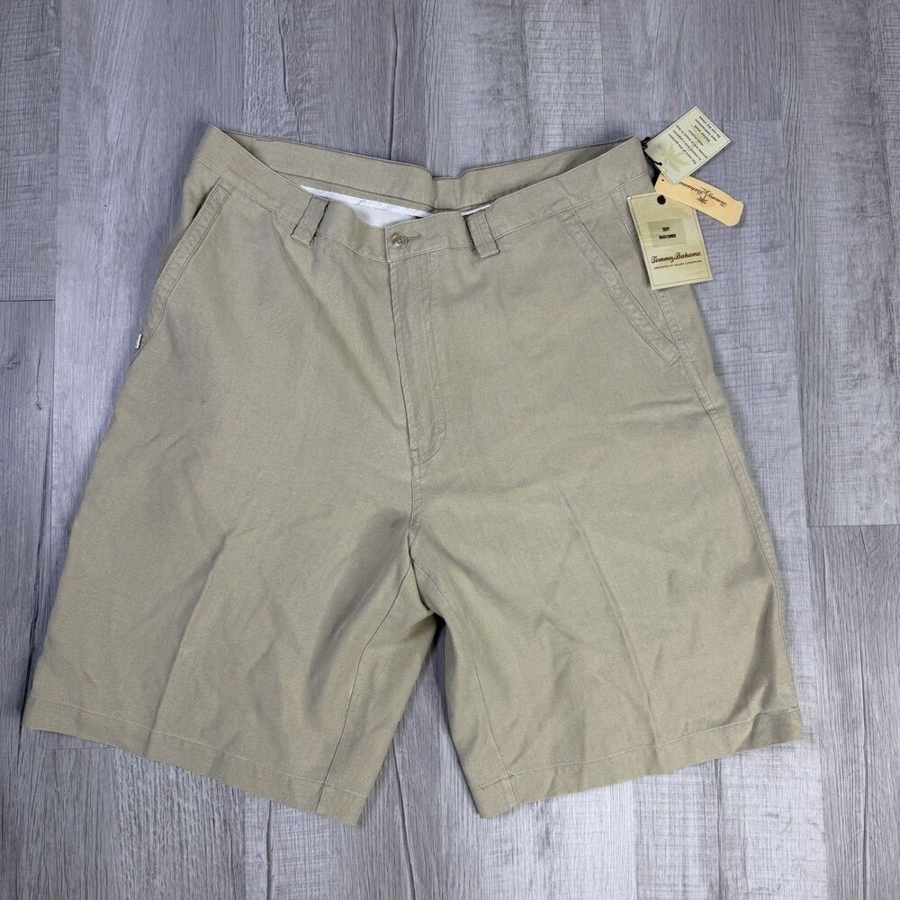 Tommy Bahama Men's Miami Striped Silk/Linen Size 38 Shorts Beach Tan Brown New Q